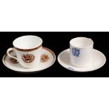 A Crown Staffordshire Royal Navy wardroom coffee cup and saucer: with blue glaze 'WR' monogram;