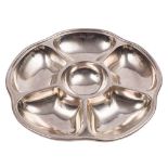 A Clan Line silver plated hors d'oeuvres dish by Mappin and Webb: with company emblem to exterior,