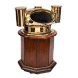 A Victorian brass and oak binnacle: the 5 inch compass card by Cooke,