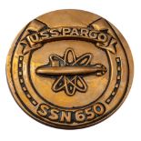 A circular bronze wardroom badge for the United States Navy Sturgeon-Class Attack Submarine 'USS