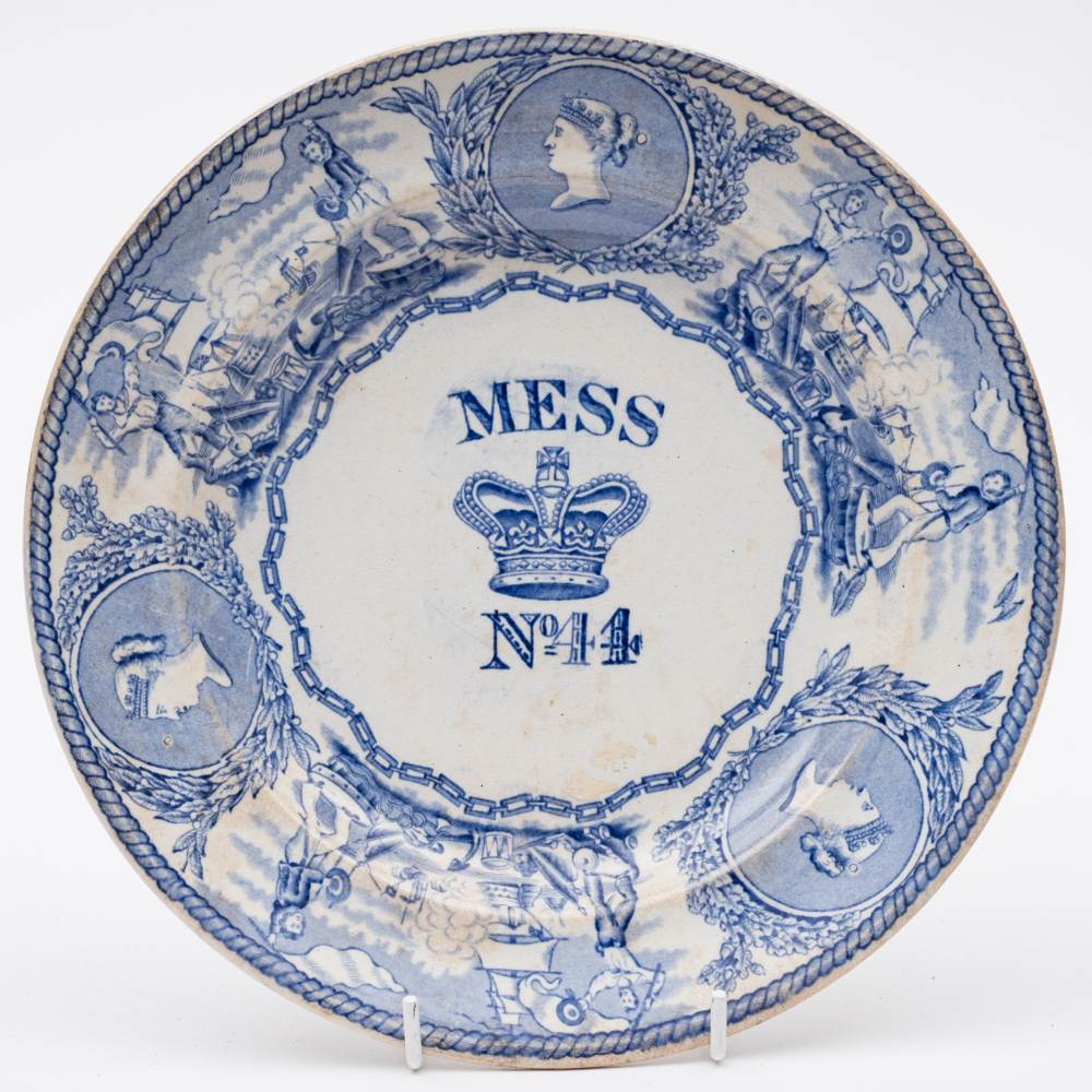 A Victorian Royal Navy blue and white mess plate 'young - head' pattern: No.