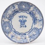 A Victorian Royal Navy blue and white mess plate 'young - head' pattern: No.