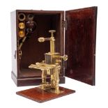 A 19th century lacquered brass microscope: unsigned,