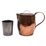 A copper jug in the Arts & Crafts manner made from copper salvaged from HMS Britannia: stamped to