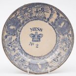 A Victorian Royal Navy blue and white mess plate 'young - head' pattern: No.2, 25.5cm diameter.