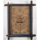 A 19th century wool work marine sampler worked by Eleanor Evans,