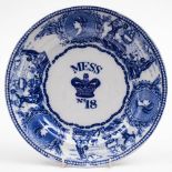 A Victorian blue and white mess plate 'young-head' pattern 'Mess No 18': by The Bovey Pottery