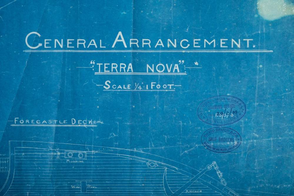 A large blue print for the 'General Arrangement 'Terra Nova':, Scale ¼=1 Foot', - Image 6 of 6