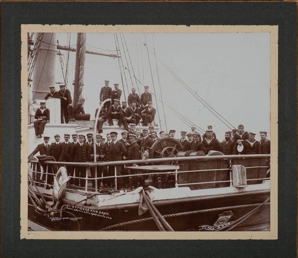 A mounted photograph of the crew of RYS Terra Nova, British Antarctic Expedition 1910:,