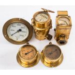 A George Kent brass oil flow gauge: together with a Dukes & Briggs Magnetel gauge and three other