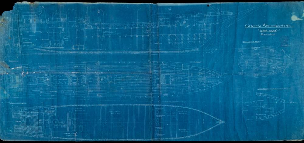 A large blue print for the 'General Arrangement 'Terra Nova':, Scale ¼=1 Foot',