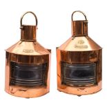 A matched pair of copper and brass ship's Port & Starboard lanterns: of typical form,