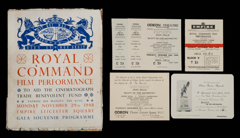 A Royal Command Performance Souvenir programme and ticket for 'Scott of the Antarctic' (John Mills)