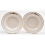 Two Orient Line ironstone soup bowls by Ashworth Brothers: with transfer shell decoration to rim,
