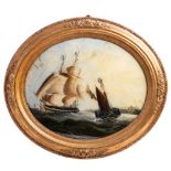Mid 19th century English School Sailing Ship and a Paddle Steamer,