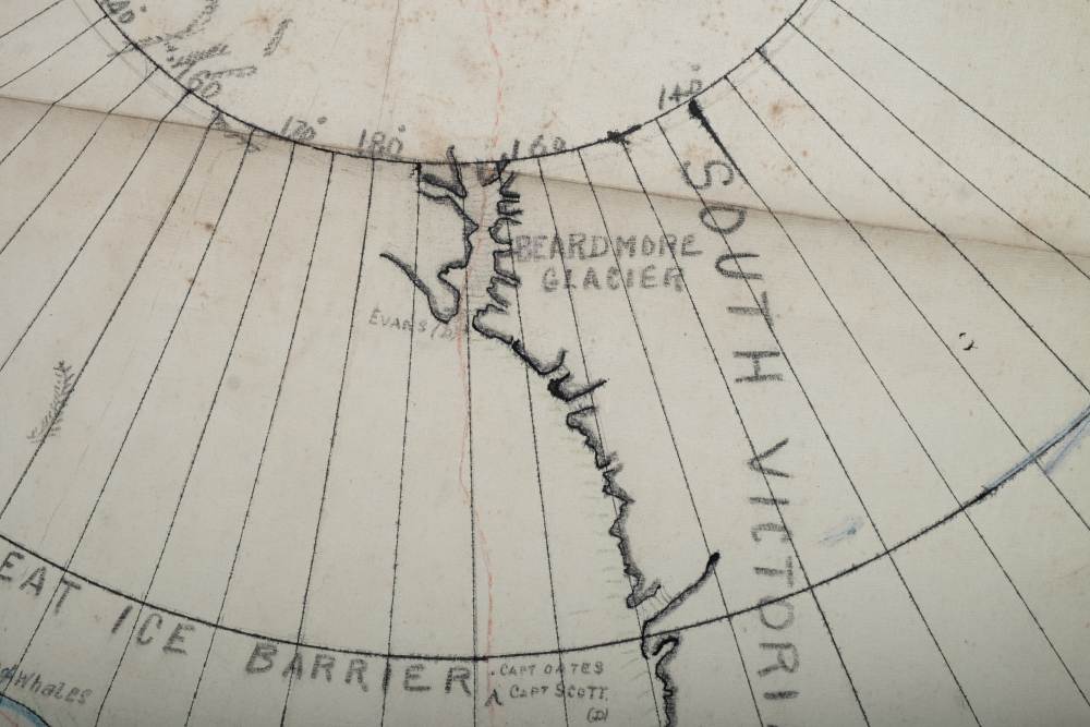 A hand drawn and annotated map of the South Pole (unknown cartographer) showing the Scott & - Image 2 of 5