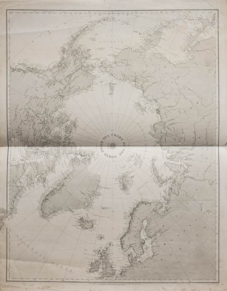 A group of various Arctic navigational charts: including a Hydrographic Office 'Chart of The North