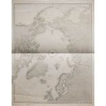 A group of various Arctic navigational charts: including a Hydrographic Office 'Chart of The North