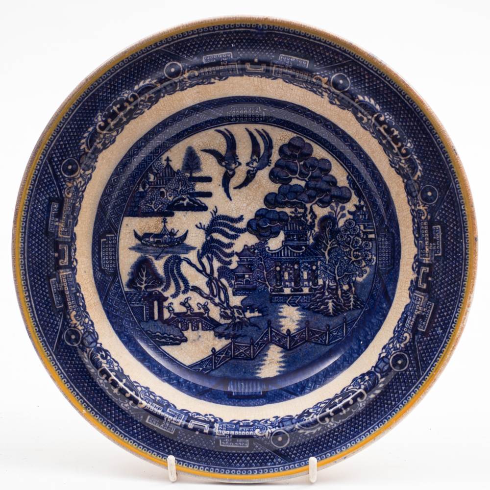 A late 19th century Allan Line blue and white soup bowl,