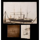 A black and white photographic postcard of the Terra-Nova:, addressed to Mrs E Stephens,