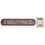 A carved wooden ship's nameplate 'Endurance',