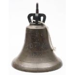 The ship's bell from the Ascot-Class paddle minesweeper 'HMS Totnes' 1916: with iron screw mount to