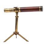 A 19th century three draw telescope by Hemsley London: with 7 inch teak main tube,