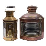 A WWI period brass bulkhead lantern by Bulpitt & Sons,