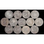 Thirteen Victorian Young head halfcrowns: 1874,75,77,78,79,80,81,82,83,84,85,