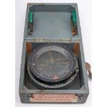 A WWII period Type P10 spit bar compass in wooden case: date stamped to underside of lid' December