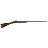 A 19th century flintlock smoothbore musket: 34 inch three stage barrel, with steel ramrod beneath,