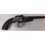 A 19th century transitional percussion six-shot revolver: with 10cm octagonal steel barrel,