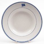 A Morgan Line (USA) soup bowl by Ridgways: with blue transfer House emblem and border,