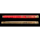 A Sheaffer Targa gold plated fountain pen with 14k nib: together with a Sheaffer Targa 'Red Ronce'