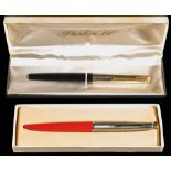 A Parker 61 fountain pen: black, capillary fill with gold rainbow cap in original box,