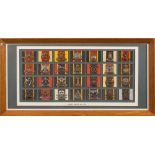 A framed collection of British Cavalry Regiment cap badges: including Royal Scots Greys,