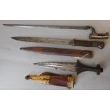 A German model 84/98 Mauser bayonet: with 31cm fullered blade, wood grips and steel scabbard,