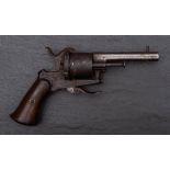 A Continental 7mm pinfire revolver:, 3 1/8th inch octagonal barrel with fore sight, stamped '1900',