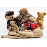 Five assorted teddy bears: and a monkey all playworn.