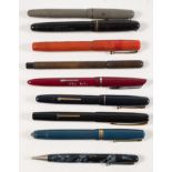 A group of eight vintage fountain pens: including three Swan Self-filler pens,