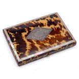 A blonde inlaid tortoiseshell card case: inset with silver lozenge cartouche,
