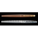 A Parker 'falcon' fountain pen in brown: together with a Parker 45 'Harlequin' fountain pen with