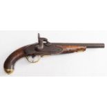 An early 19th century percussion pistol: plain barrel with proof marks to chamber, sidelock action,