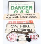 Three WWII period LMS Air Raid Precaution signs' Danger' and 'Danger Gas' (x2):,