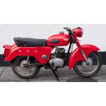 A 1960 Ambassador 3 star 197cc motorcycle: registration '203 UXF', red with chrome trim,