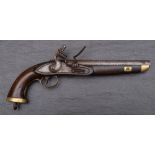 A 19th century Continental flintlock pistol: plain 9 inch barrel with proof marks to chamber,