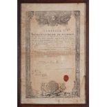 A late 18th century French registration permit of travel from the port of Calais: under the