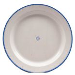 A large circular Royal Doulton shipping line charger: with blue glaze foul anchor and 'BN' house