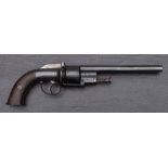 A Baker's patent transitional percussion cap six shot revolver: 7 1/2 inch octagonal barrel with