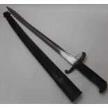 An 1855 Lancaster sword bayonet by Reeves: with 60cm single edged blade and chequered grip,